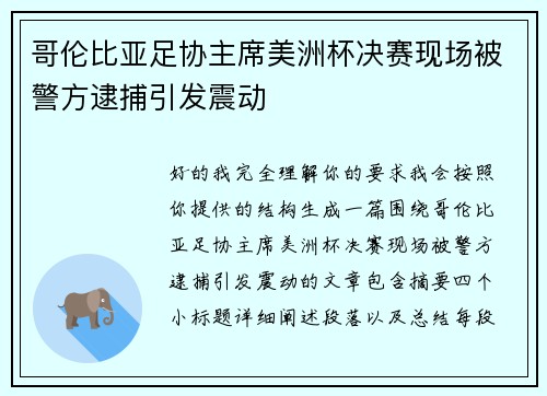 哥伦比亚足协主席美洲杯决赛现场被警方逮捕引发震动